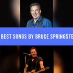 Bruce Springsteen singing and playing guitar, separated by a blue song-list title banner.