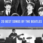 20 Best Songs by The Beatles with two photographs and a centered blue title banner.