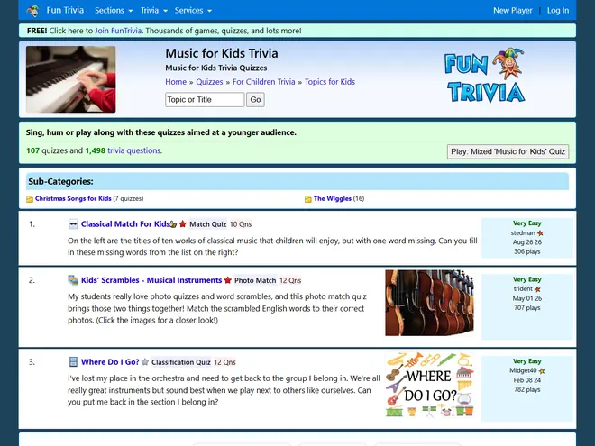 Screenshot of www.funtrivia.com